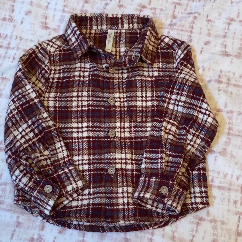 Rylee + Cru boys burgundy plaid collared long-sleeve flannel shirt 12-18M